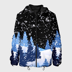 Куртка с капюшоном мужская Снежная ночь в зимнем лесу, цвет: 3D-черный