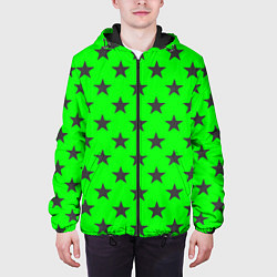 Куртка с капюшоном мужская Звездный фон зеленый, цвет: 3D-черный — фото 2