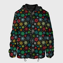 Куртка с капюшоном мужская Разноцветные Снежинки, цвет: 3D-черный