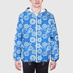 Куртка с капюшоном мужская Снежные Новогодние Узоры, цвет: 3D-белый — фото 2