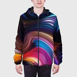 Куртка с капюшоном мужская Цветные неоновые волны, цвет: 3D-черный — фото 2