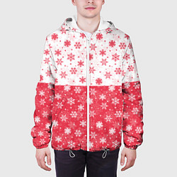 Куртка с капюшоном мужская Снежинки красно-белые, цвет: 3D-белый — фото 2