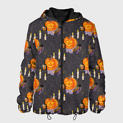 Куртка с капюшоном мужская Хэллоуин - тыквы и свечи, цвет: 3D-черный