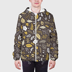 Куртка с капюшоном мужская Осенние листья и ягодки, цвет: 3D-белый — фото 2