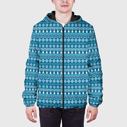 Куртка с капюшоном мужская Новогодний узор сине-белого цвета, цвет: 3D-черный — фото 2