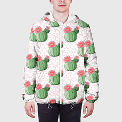 Куртка с капюшоном мужская Паттерн из кактусов, цвет: 3D-белый — фото 2