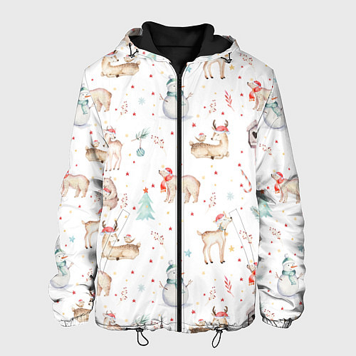 Мужская куртка Паттерн с оленями и медведями / 3D-Черный – фото 1