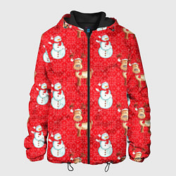 Куртка с капюшоном мужская Снеговики и олени, цвет: 3D-черный