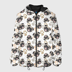 Куртка с капюшоном мужская Собака Мопс Pug, цвет: 3D-черный