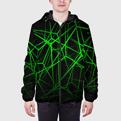 Куртка с капюшоном мужская ЯДОВИТЫЕ ЛИНИИ ЗЕЛЕНЫЙ ГЕОМЕТРИЯ, цвет: 3D-черный — фото 2