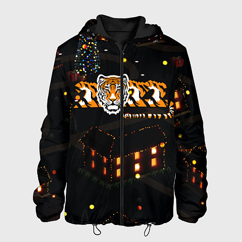 Мужская куртка Ночной новогодний город 2022 год тигра / 3D-Черный – фото 1