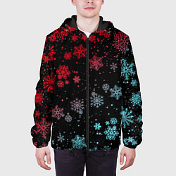 Куртка с капюшоном мужская НЕОНОВЫЕ СНЕЖИНКИ, НОВЫЙ ГОД 2022, цвет: 3D-черный — фото 2