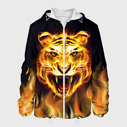 Куртка с капюшоном мужская Тигр В Пламени, цвет: 3D-белый