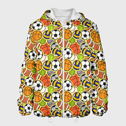 Куртка с капюшоном мужская Спортивные Мячи, цвет: 3D-белый