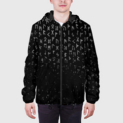 Куртка с капюшоном мужская МЕТАЛЛИЧЕСКИЕ РУНЫ, БРЫЗГИ КРАСОК, цвет: 3D-черный — фото 2
