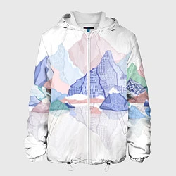 Куртка с капюшоном мужская Разноцветные пастельные оттенки гор в отражении во, цвет: 3D-белый