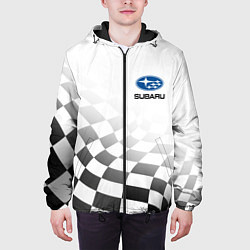 Куртка с капюшоном мужская Subaru, Субару Спорт, Финишный флаг, цвет: 3D-черный — фото 2