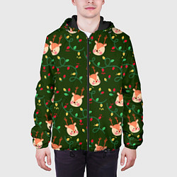 Куртка с капюшоном мужская НОВОГОДНИЙ ОЛЕНЬ GREEN, цвет: 3D-черный — фото 2