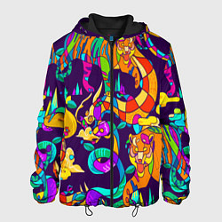 Куртка с капюшоном мужская Все смешалост-тигры,змеи, цвет: 3D-черный