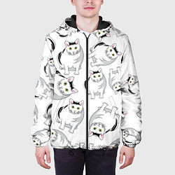 Куртка с капюшоном мужская КОТИКИ МЕМ МЯУ, цвет: 3D-черный — фото 2