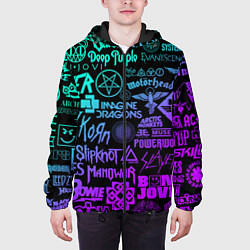 Куртка с капюшоном мужская ЛОГОТИПЫ РОК ГРУПП НЕОН ROCK NEON, цвет: 3D-черный — фото 2