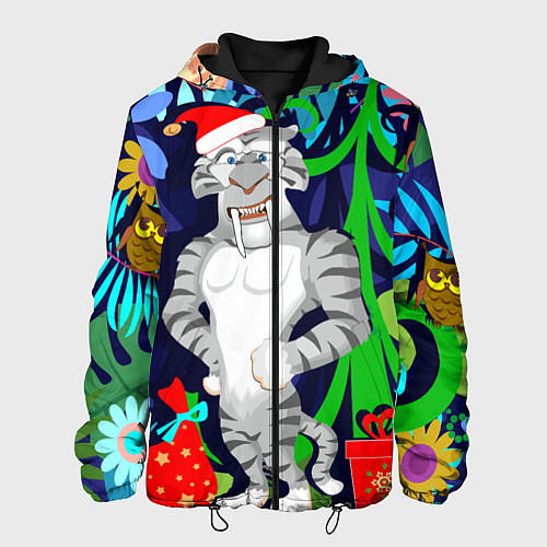 Мужская куртка Новогодний тигр в джунглях / 3D-Черный – фото 1