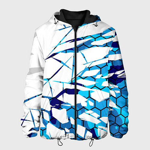 Мужская куртка 3D ВЗРЫВ ПЛИТ Белые и синие осколки / 3D-Черный – фото 1