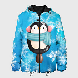 Куртка с капюшоном мужская Пингвин - эскимо Новый год, цвет: 3D-черный