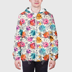 Куртка с капюшоном мужская LOVE красочные кляксы, цвет: 3D-белый — фото 2