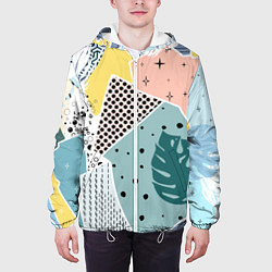 Куртка с капюшоном мужская Абстрактный узор с пальмовыми листами и геометрией, цвет: 3D-белый — фото 2