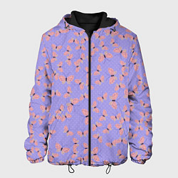 Куртка с капюшоном мужская Бабочки паттерн лиловый, цвет: 3D-черный
