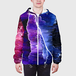 Куртка с капюшоном мужская Космическая молния, глитч, цвет: 3D-белый — фото 2