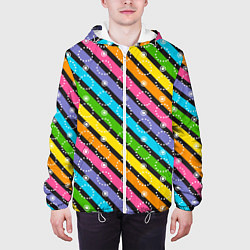 Куртка с капюшоном мужская Радужные полосы микс, цвет: 3D-белый — фото 2
