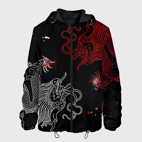 Мужская куртка Китайский дракон Красно - Белый / 3D-Черный – фото 1