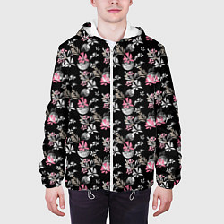 Куртка с капюшоном мужская Абстрактный черно-розовый узор, цвет: 3D-белый — фото 2