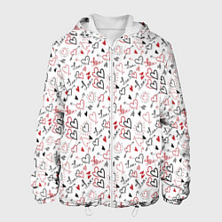 Куртка с капюшоном мужская Valentines Pattern, цвет: 3D-белый