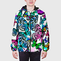 Куртка с капюшоном мужская Рой цветных бабочек, цвет: 3D-черный — фото 2