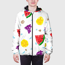 Куртка с капюшоном мужская Пиксельные фрукты, цвет: 3D-черный — фото 2