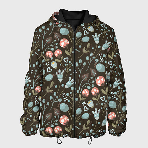 Мужская куртка Цветы и ягоды паттерн / 3D-Черный – фото 1