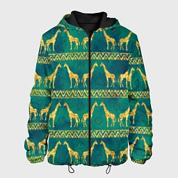 Куртка с капюшоном мужская Золотые жирафы паттерн, цвет: 3D-черный
