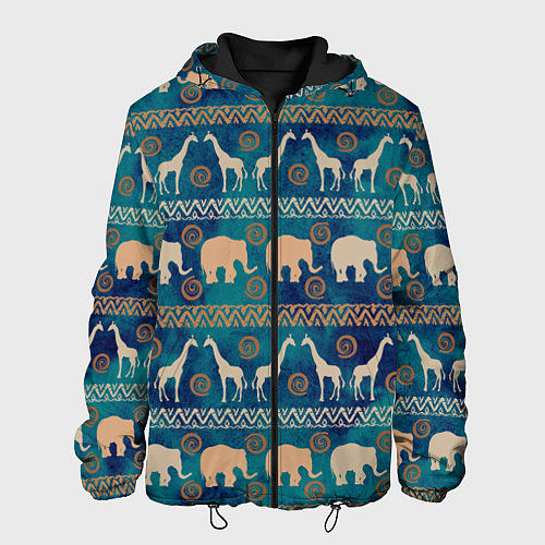 Мужская куртка Жирафы и слоны / 3D-Черный – фото 1