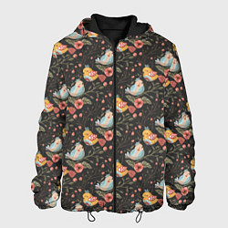 Куртка с капюшоном мужская Птички на ветках, цвет: 3D-черный