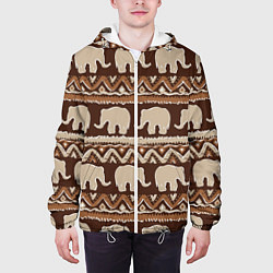 Куртка с капюшоном мужская Слоны паттерн, цвет: 3D-белый — фото 2