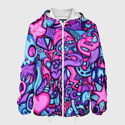 Куртка с капюшоном мужская Acid graffiti with skulls, цвет: 3D-белый