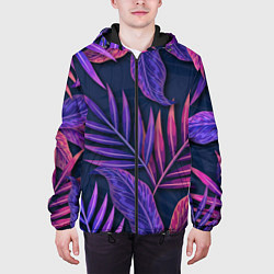 Куртка с капюшоном мужская Neon Tropical plants pattern, цвет: 3D-черный — фото 2