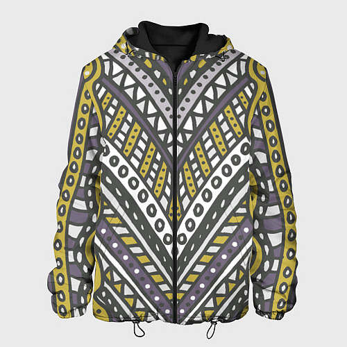 Мужская куртка Абстрактный узор в стиле дудл Желтый, серый и белы / 3D-Черный – фото 1