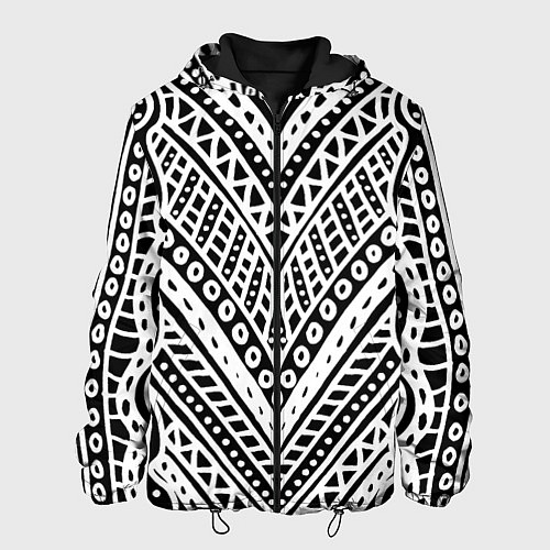 Мужская куртка Абстракция черно-белая Волны, полосы, вензеля Моно / 3D-Черный – фото 1