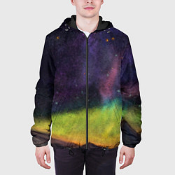 Куртка с капюшоном мужская Горный пейзаж со звёздным небом и северным сиянием, цвет: 3D-черный — фото 2