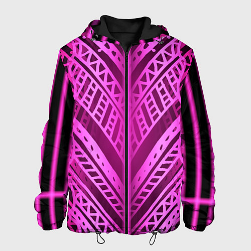 Мужская куртка Неоновая абстракция Розовый светящийся узор на тем / 3D-Черный – фото 1