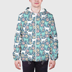 Куртка с капюшоном мужская Кошки и следы от лап, цвет: 3D-белый — фото 2